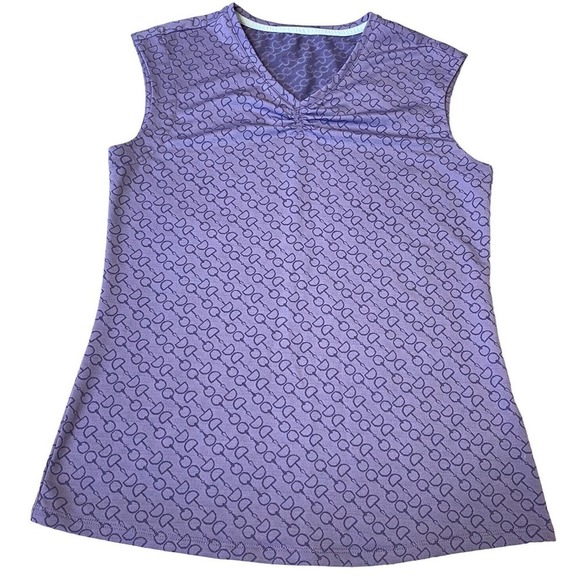 Dover Saddlery Women’s Purple Sleeveless All Over Bit Print Top Sz S/M Stretchy - Picture 1 of 7
